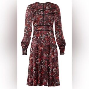 LK Bennett Red and Black Floral Long Sleeve Dress